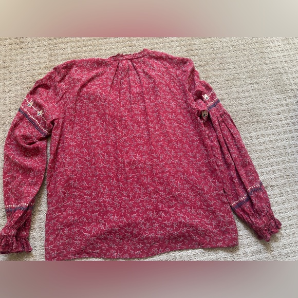 Dolan Boho Red Floral Long Sleeve Blouse with Embroidery & Tassel Ties - Picture 4 of 6